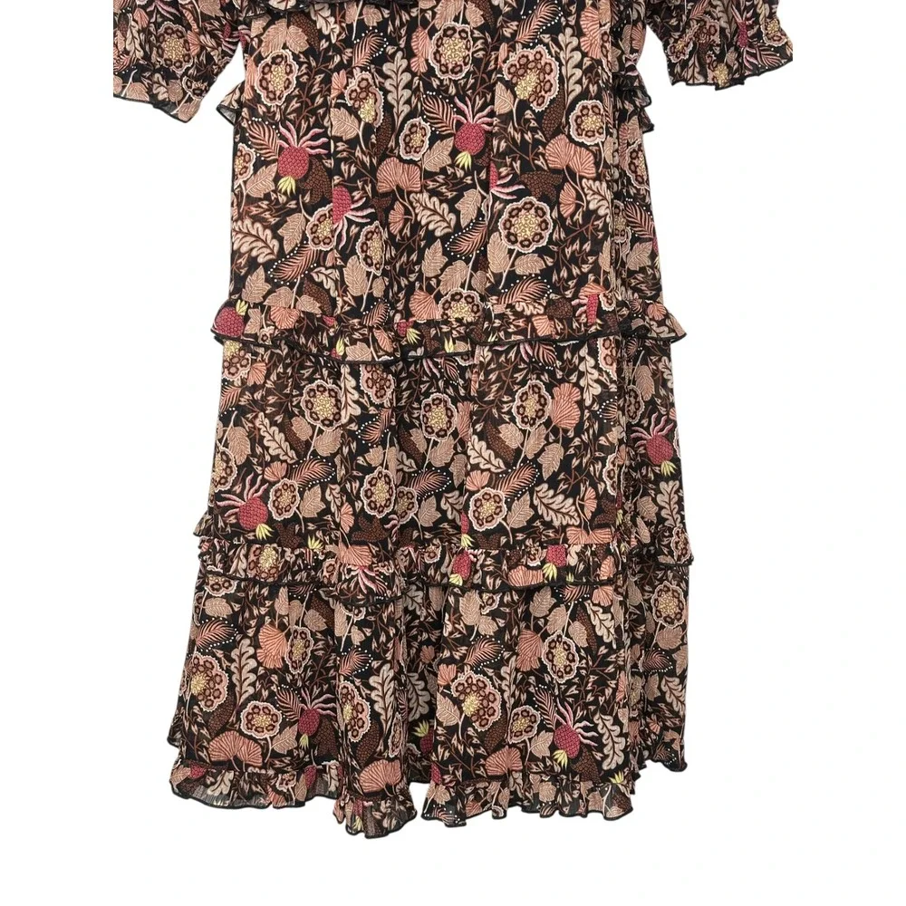 NEW Scotch & Soda Midi Dress Sz 14 Black Floral Tiered Ruffle Whimsigoth Party - Picture 4 of 15